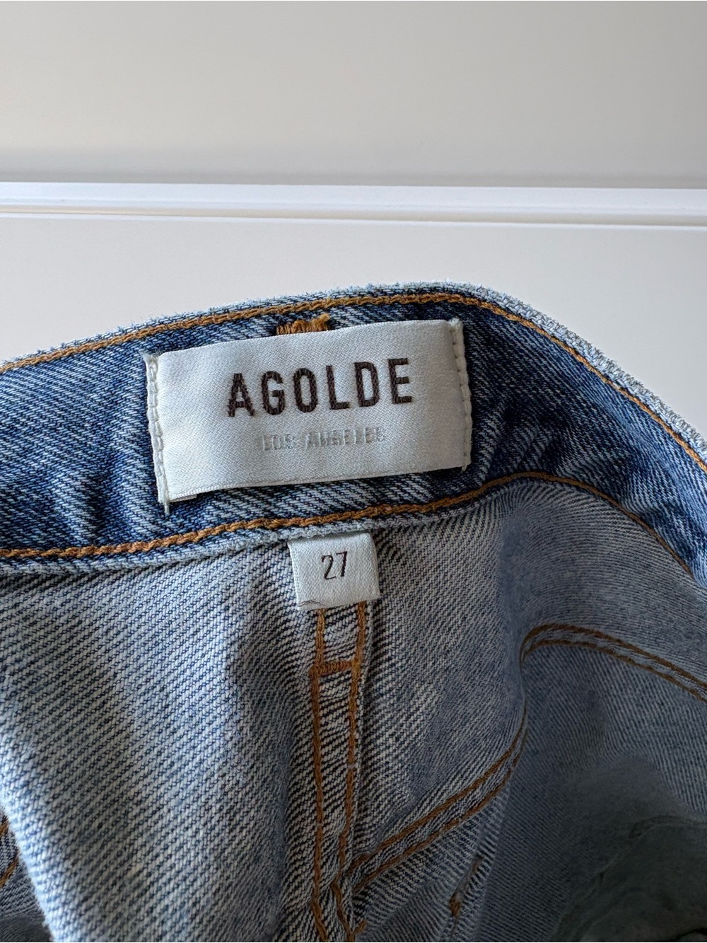 Agolde Light Blue High-Rise cross cross 100% organic cotton Denim Shorts - Picture 3 of 10